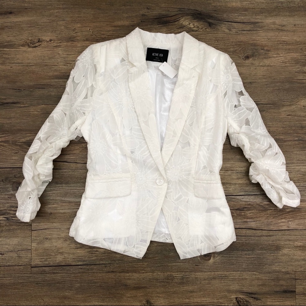 Lace print white elegant blazer